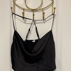 Black Satin Party Top Cowl Neck Camisole